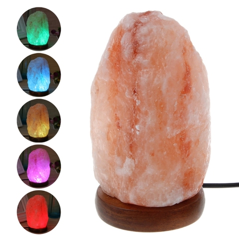 Hand Carved USB Wooden Base Himalayan Rock Salt Lamp Air Purifier Night Light ► Photo 1/6