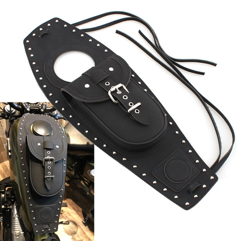 Black Leather Motorcycle Fuel Gas Tank Bag Motor Tank Pad Cover Fits For Harley Davidson Sportster 883 1200 ► Photo 1/6