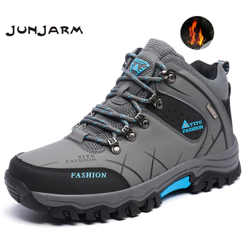 JUNJARM Brand Men Winter Snow Boots Warm Super Men High Quality Waterproof Leather Sneakers Outdoor Male Hiking Boots Work Shoes ► Photo 1/6