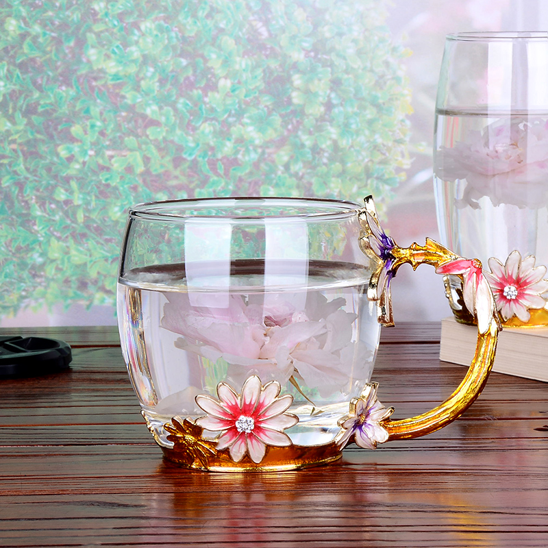 Creative Water Cup Household Mug Coffee Girl Heart Crystal Glass Juice Flower Tea Cup, Size: 7.7, Yellow