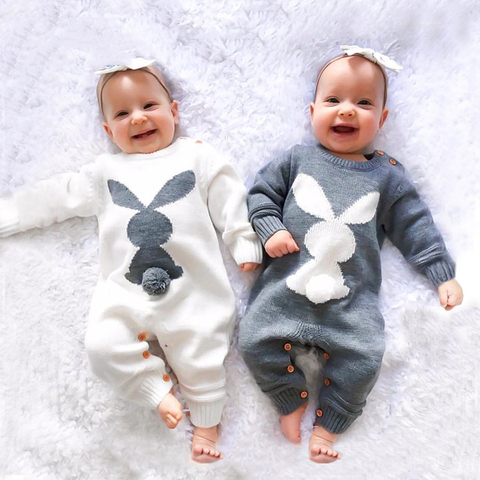 2022 New Winter Baby Fashion Jumpsuit Cute Cartoon Rabbit Pattern Knitted Baby Girl Boy Romper Baby Clothes  For 3-24 Months ► Photo 1/6