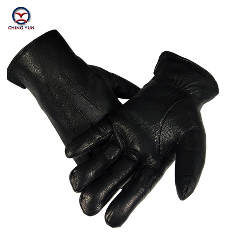 CHINGYUN 2022 hot sale high quality leather real wool men's black corrugated Gloves  Winter Super Warm fashion soft Wool Gloves ► Photo 1/6