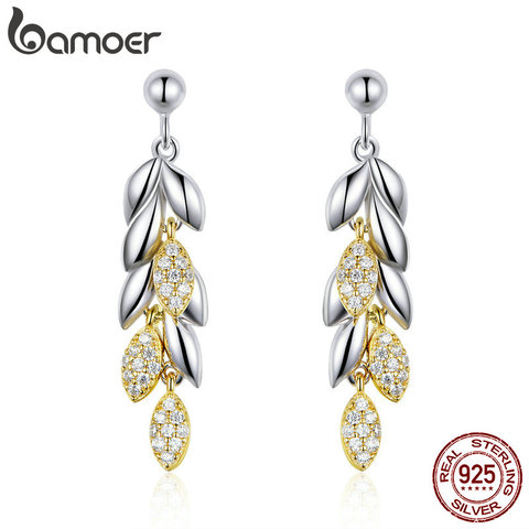 BAMOER 925 Sterling Silver Unique Wheat Drop Earrings for Women Gold Color Wheat Leaves Earrings Sterling Silver Jewelry BSE025 ► Photo 1/6