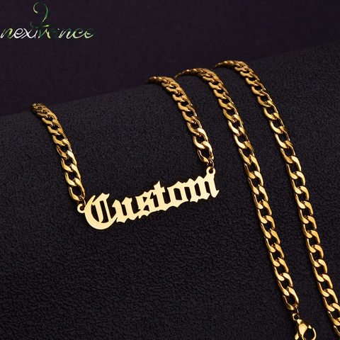 Personalized Custom Name Necklace Pendant Gold Color 3mm Cuban Chain Customized Nameplate Necklaces for Women Men Handmade Gifts ► Photo 1/6