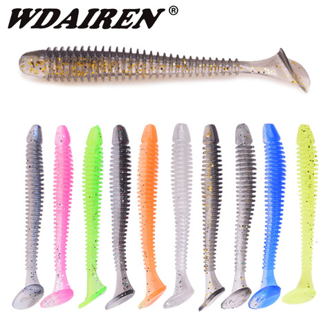 WDAIREN Worms Soft Bait T tail Swimbait Fishing Lure 5cm 0.8g Artificial Double Color Silicone Baits Bass Fishing Jig Wobbler ► Photo 1/6