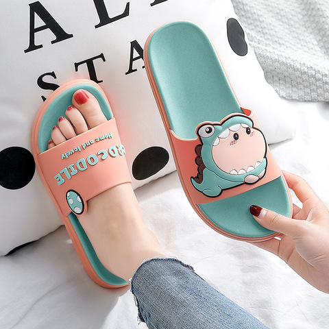 Summer Women Cute Animal Floor Flat Shoes Indoor Flip Flops Non-Slip Bathroom Home Slippers Female Beach Shoe ► Photo 1/6