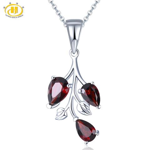Hutang Garnet 925 Silver Pendant, Natural Red pomegranate Pendant Gemstone Fine Elegant Jewelry for Women, 18 inch Silver Chain ► Photo 1/6