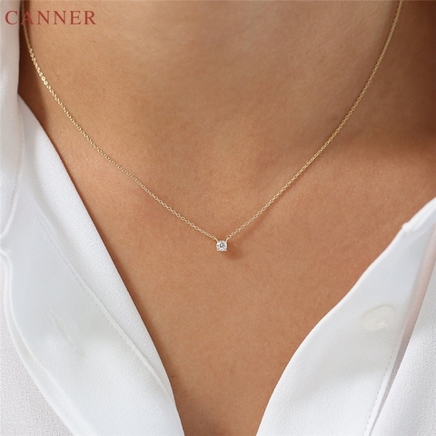 CANNER Delicate Cubic Zirconia Choker Necklace Women 925 Stelring