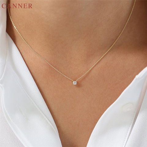 CANNER Delicate Cubic Zirconia Choker Necklace Women 925 Stelring Silver CZ Crystal Necklace Gold Color Chain Necklaces Gift C40 ► Photo 1/6