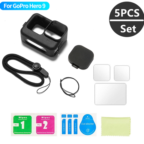 Silicone Case for GoPro Hero 9 Black Tempered Glass Screen Protector Protective Film Lens Cap Cover for Go Pro 9 Accessories ► Photo 1/6
