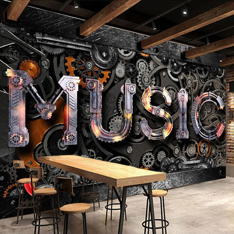 Custom Photo Mural 3D Retro Nostalgia Metal Gear MUSIC Restaurant Bar KTV Poster Decoration Wall Painting Living Room Wallpaper ► Photo 1/6