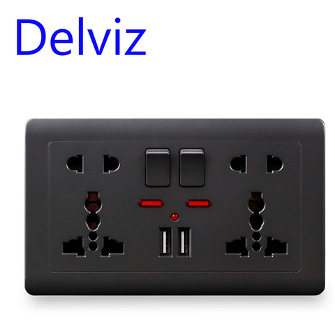 Delviz EU Standard Usb Socket, Gray Embedded Panel,2.1A Dual USB Port, AC 110-250V, UK Wall Power Socket Universal 5 Hole Outlet ► Photo 1/6