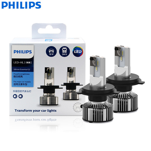 Philips LED H4 9003 Ultinon Essential LED Gen2 12V/24V 21W LED G2 6500K Bulb Fashion White Auto Headlight 11342UE2X2 (Pack of 2) ► Photo 1/6