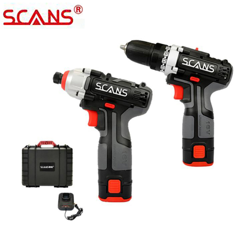 SCANS K221 Tools 16V Cordless Power Tools Li-ion Drill and Compact Driver Combo Kit with 2*2.0Ah Batteries ► Photo 1/6