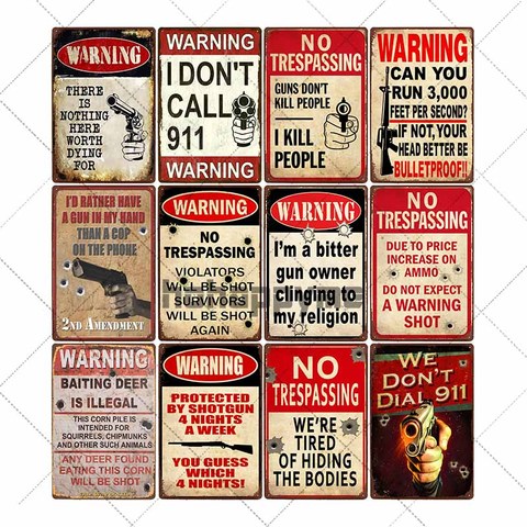 Vintage Gun Warning Plaque Retro Metal Tin Signs NO TRESPASSING Poster Coffee Bar Pub Club Decoration Home Decor 20x30cm ► Photo 1/6