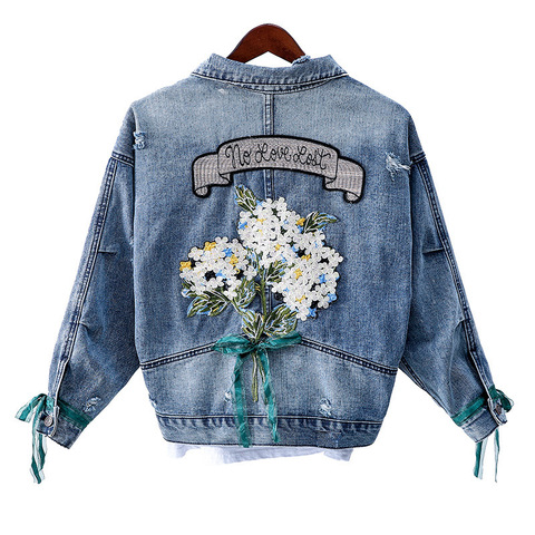 Chaquetas Mujer 2022 Denim Jacket Women embroidery Vintage Hole Women Coat Loose Women Bomber Jacket Jean Coat Femme Top Outwear ► Photo 1/6