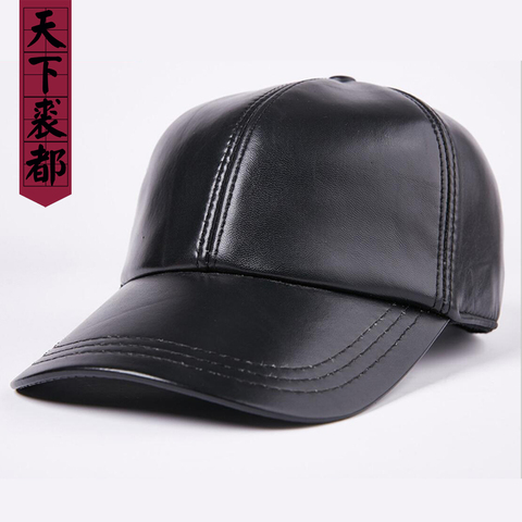 Men's genuine sheepskin leather hat adjustable male fashion leather baseball cap free shipping hot sale ► Photo 1/5