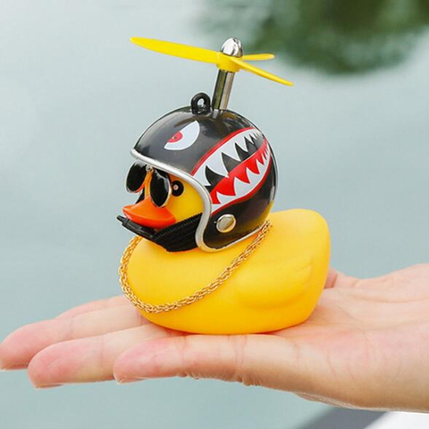 1Pc Cute Helmet Little Yellow Duck with Glue Rubber Duck Kids Accessories Room Car Baby Shark Toy Ornaments Decoration Bath Toys ► Photo 1/6