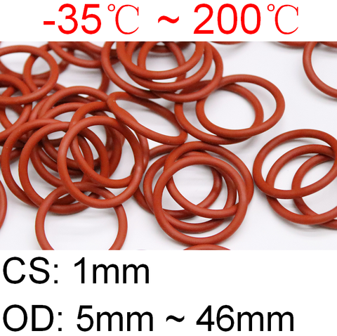 10pcs VMQ O Ring Seal Gasket Thickness CS 1mm OD 5 ~ 46mm Silicone Rubber Insulated Waterproof Washer Round Shape Nontoxi Red ► Photo 1/5