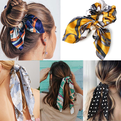 Women Rubber Bands Tiara Satin Ribbon Bow Hair Band Rope Scrunchie Ponytail  Holder Elastic Gum for Hair Accessories
