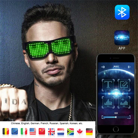 2022 App Control Bluetooth DIY Languages Flashing Led Party Glasses USB Charge Luminous Eyewear Christmas Concert Novelty Lights ► Photo 1/1