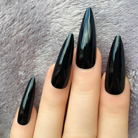 Price history Review on Stiletto Long Fake Black Almond Impress Press On Nails False Artificial Gloss Nep Nagels With Glue Sticker Nail Pops | Seller - Zerry Nail
