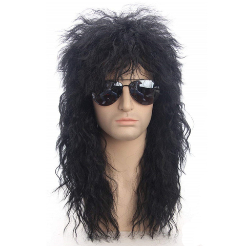 Gres Men Long Synthetic Hair Extension Wig Black Color Female Hairpiece Punk Puffy Headgear for Halloween High Temperature Fiber ► Photo 1/6