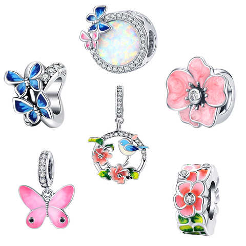 bamoer Colorful Birds Flowers Leaves CZ  Pendant Spring Charm fit Original Bracelet Jewelry Accessories DIY Making SCC1726 ► Photo 1/6