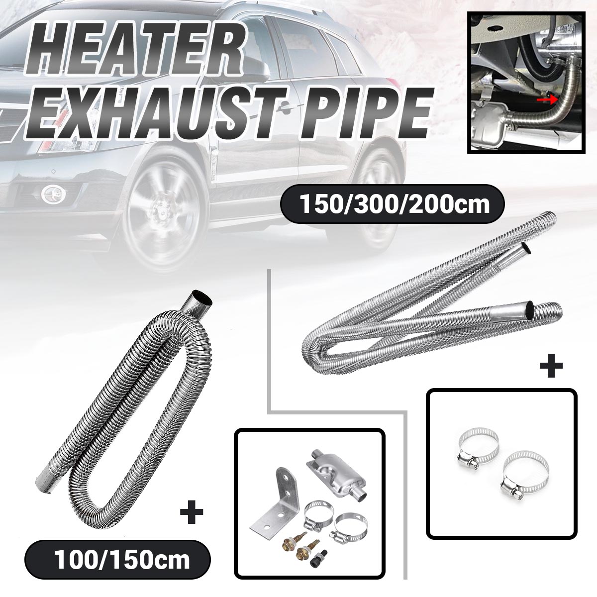 60/100/200/300cm Car Air Parking Heater Ducting Pipe Hose Tube Exhaust Muffler Silencer For Diesel Heater For Webasto ► Photo 1/6