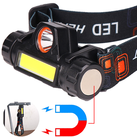 Mini Portable LED Headlamp T6 COB Headband Light USB Rechargeable Head Flashlight Camping Fishing Lamps Lantern Waterproof Torch ► Photo 1/6