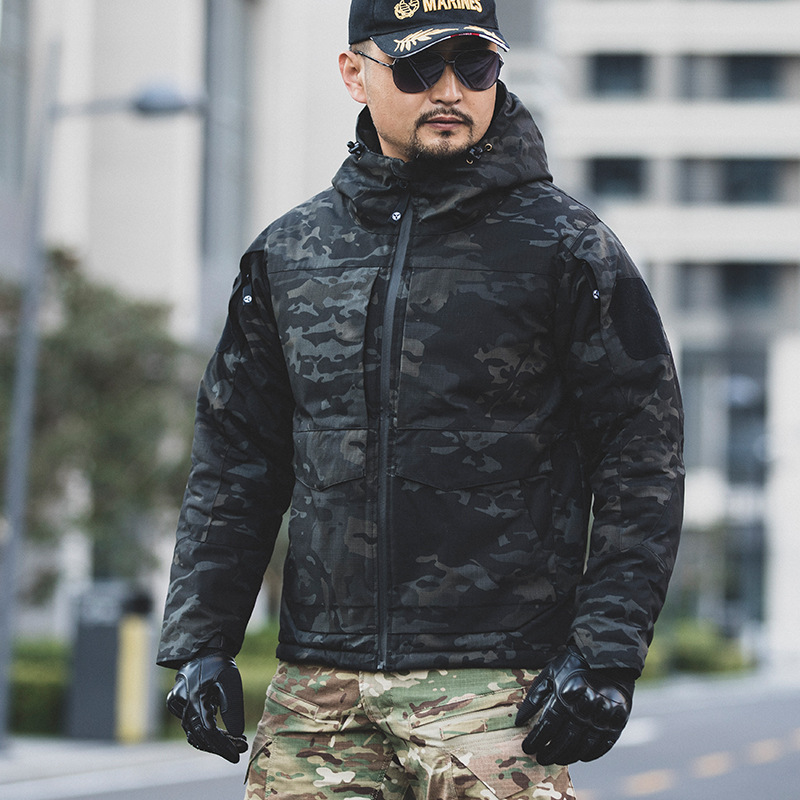 Men Hiking Soft Shell Coat Fleece Lined Jacket Outdoor Hooded Military Windtight 