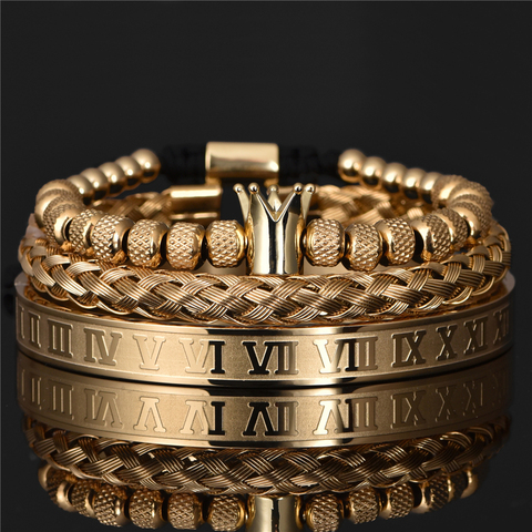Luxury Roman Royal Crown Charm Bracelet Men Stainless Steel Geometry Pulseiras Men Open Adjustable Bracelets Couple Jewelry Gift ► Photo 1/6