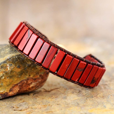 Red Jaspers Leather Wrap Bracelet Jewelry Natural Stone Cuff Bracelet Unique Bohemian Bracelets Anniversary Gifts ► Photo 1/5