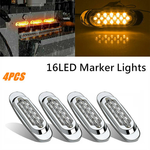 4pcs 16 LED Side Marker Lights for Freightliner Peterbilt Truck Cab Sleeper DC12V Truck Trailer Lorry Warning Fog Light Bar ► Photo 1/1