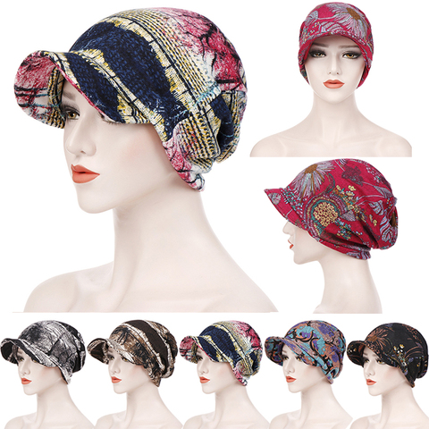 Women's Print Beanies Hat Female Autumn Winter Cotton Baseball Hats Ponytail Vintage Warm Turban Cap Baseball Hat Visors Caps ► Photo 1/6