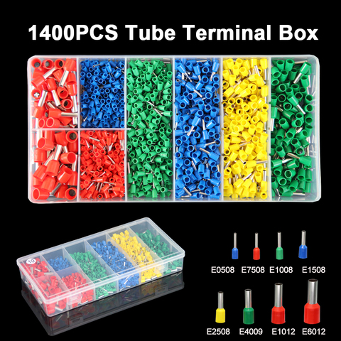 1400pcs AWG22-7 0.5-10mm2 Tube Terminal Kit  Insulated Tubular Sleeves Ferrule Ends Cable Wiring Electrican Crimp Terminals Set ► Photo 1/1