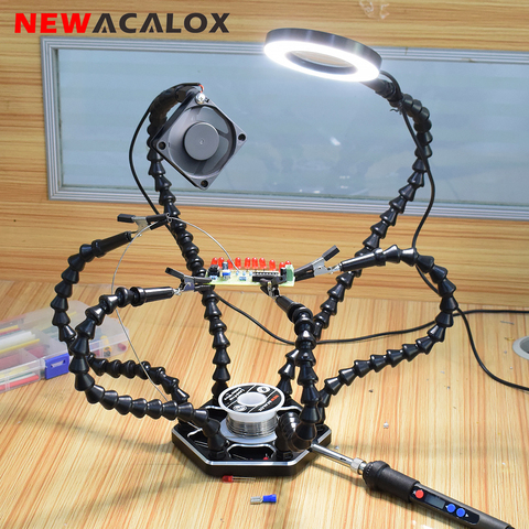 NEWACALOX Soldering PCB Board Holder Helping Hands USB 3X LED Magnifier Welding Smoking Fan Third Hand Tool Soldering Stand ► Photo 1/6