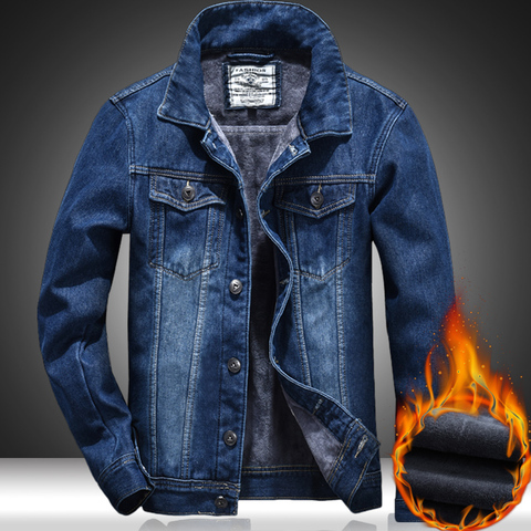 Winter Men's Denim Jacket Thicken Fleece Warm Coats Fashion Classic Lapel Slim Biker Jeans Jacket Outwear Male Brand Clothing ► Photo 1/6