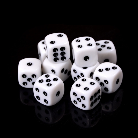 10pcs 16mm White Playing Dices Set Six Sided Round Corner Opaque Dice RPG Standard Gambling Games Pips Cube Funny Toy ► Photo 1/3
