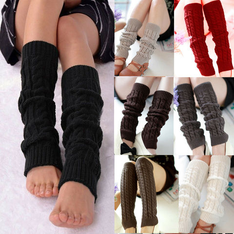 1 Pair Winter Warm Leg Warmer Women Knee High Knitted Solid Crochet Leg Warmers Socks Boot Cuffs Beenwarmers Socks ► Photo 1/6