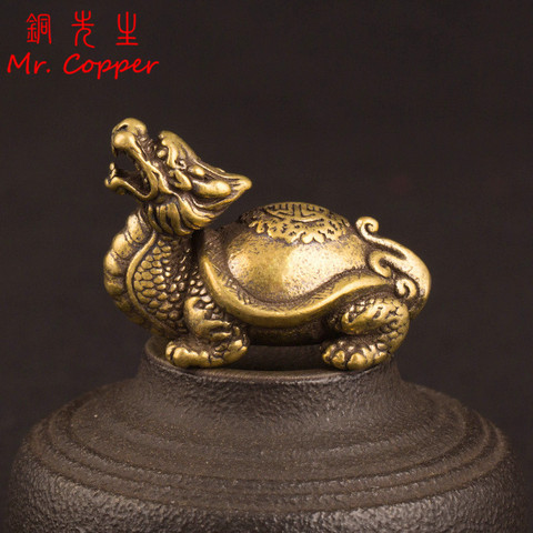 Retro Brass Mythical Beast Dragon Head Turtle Body Figurines Miniatures Heavy Copper Lucky Animal Statue Desktop Ornament Decors ► Photo 1/6