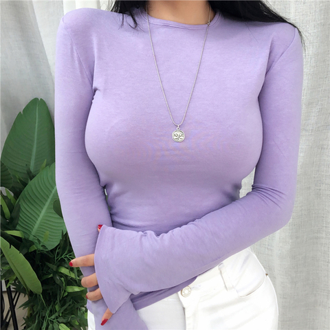 Spring Summer Top Sexy T Shirt Women 2022 Elasticity Korean Style Woman Clothes Slim Tshirt Female Casual Long Sleeve Tops ► Photo 1/6