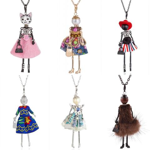 Multicolor princess Dress Cat Doll Girl Rhinestone Pendant Necklace Women Statement Chain Necklaces & Pendants For Women gift ► Photo 1/6