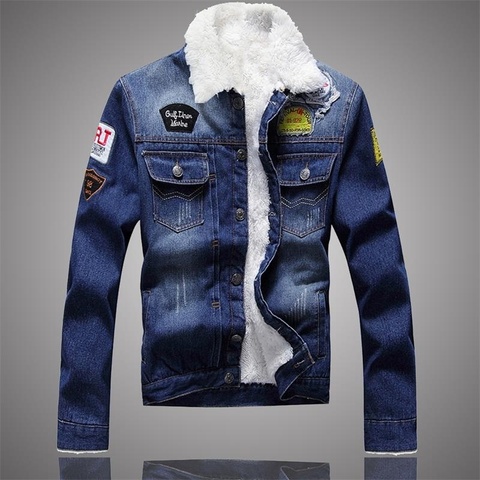 Men Jacket and Coat Trendy Warm Fleece Denim Jacket 2022 Winter Jean Jacket Thick Winter Coat For Male Classic Solid Outerwear ► Photo 1/6