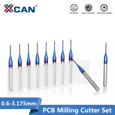 XCAN 10pcs 3.175 Shank  Blue Coated Carbide End Milling Cutter CNC Router Bits Engraving Edge Cutter Endmill 0.8-3.0mm ► Photo 1/6