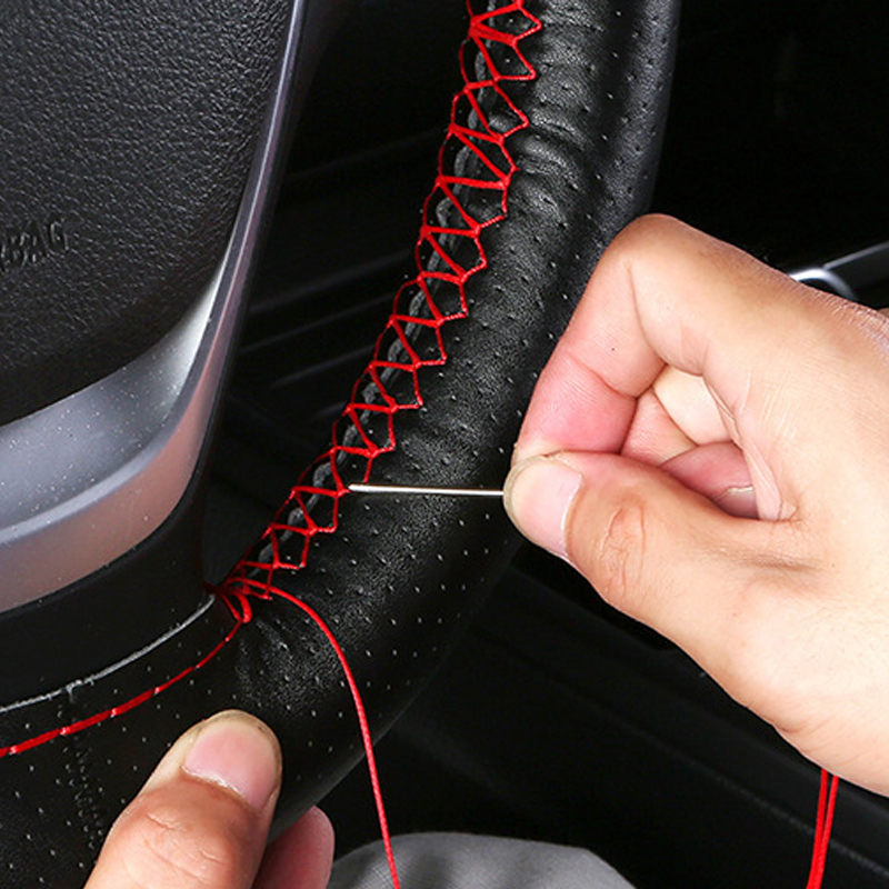 Leatheride PU Steering Wheel Cover For All Cars With Needles and Red Thread