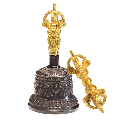 New Tibetan Buddhist Meditation Bell  and Dorje Set Shiplies Extra Loud Multi-Purpose Hand Call Bell ► Photo 1/1