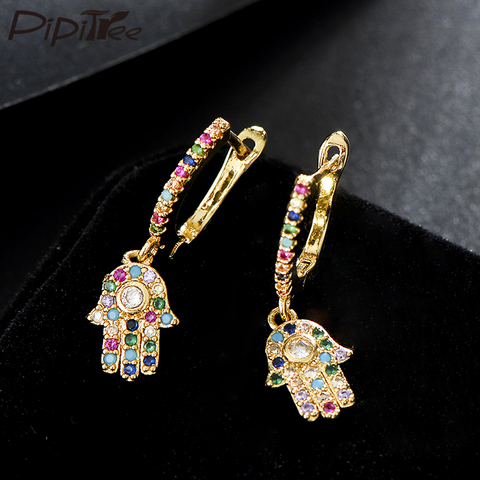 Pipitree Fashion Gold Color Hamsa Hand Earrings Micro Paved Cubic Zirconia Women Drop Earrings Jewelry Party Gift Bijoux Femme ► Photo 1/6