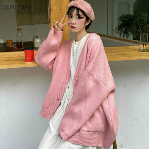 Cardigan Women Spring Vintage Lovely Fashion Korean Simple V-neck Ladies Knitwear Oversized All-match Ins Fall Femme Sweaters ► Photo 1/6