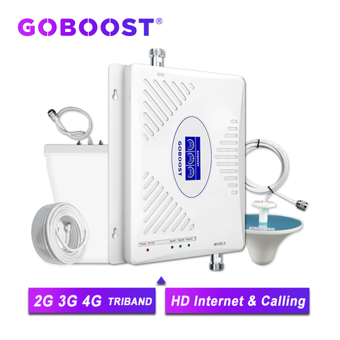 GOBOOST 70dB GSM Repeater 2G 3G 4G Signal Booster 900 1800 2100 Tri Band Cellular Amplifier LTE 2600 Mobile Phone Amplifier Set ► Photo 1/6